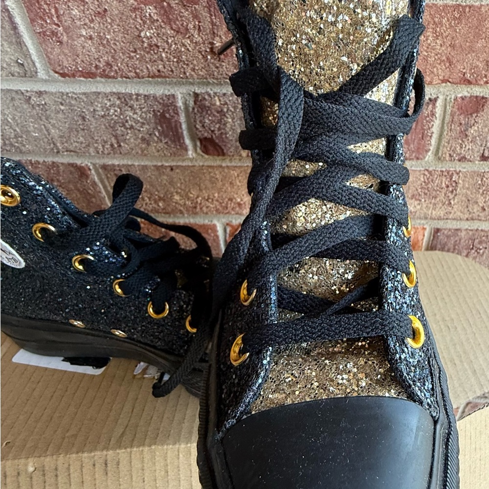 Custom Converse Black and Gold glitter High-Tops - Picture 3 of 10